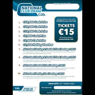 2025 GAA National Club Draw - Closing Date 21 March