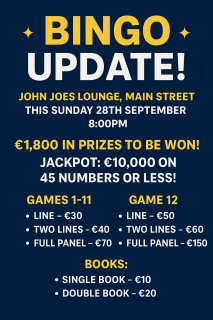 Club Bingo to be held in John Joes